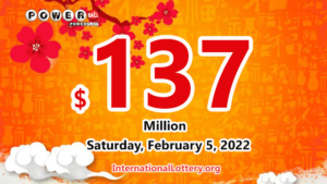 2022年2月2日的 Powerball 结果：头奖金额为1.37亿美元。